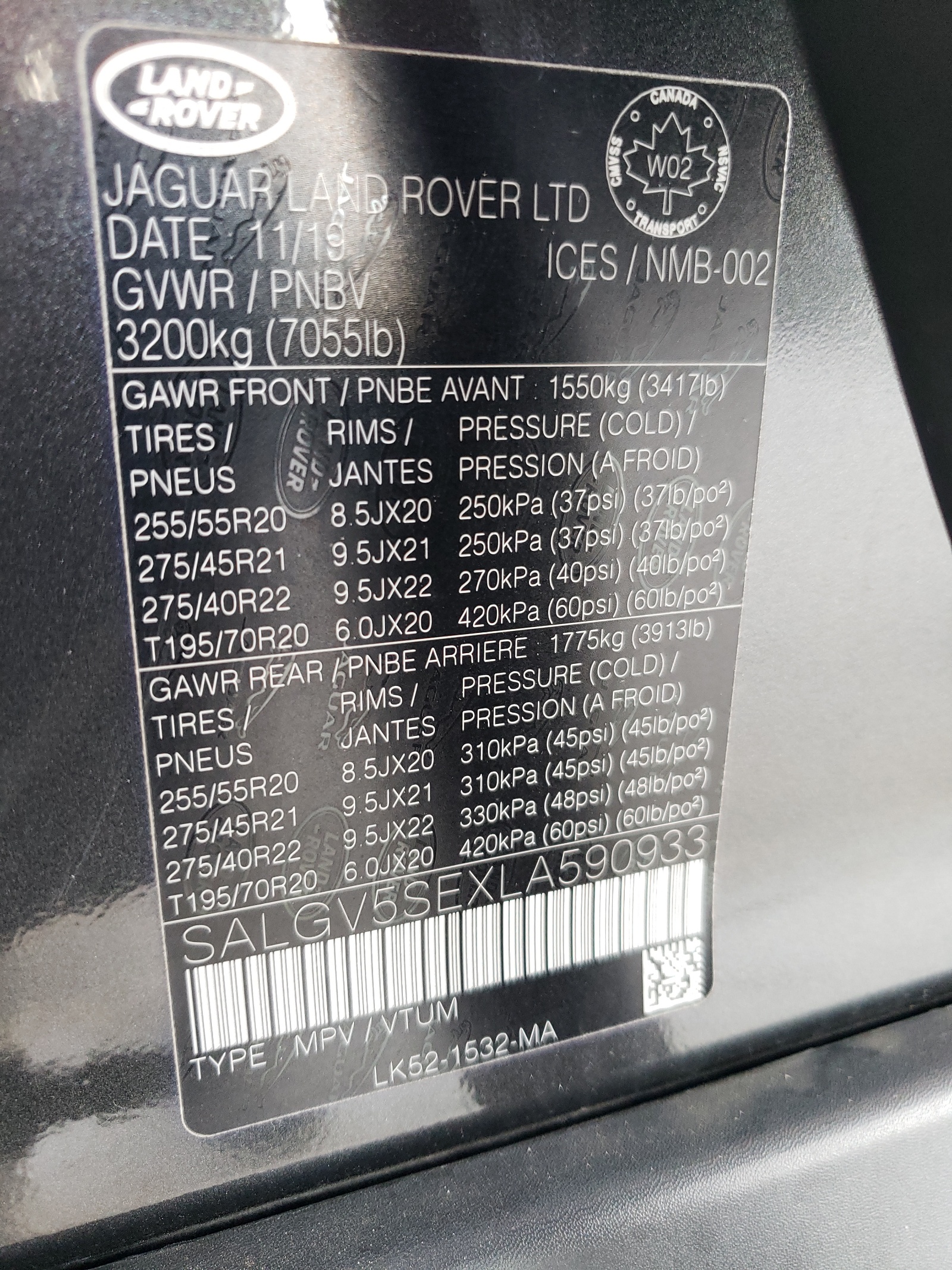 SALGV5SEXLA590933 2020 Land Rover Range Rover Autobiography