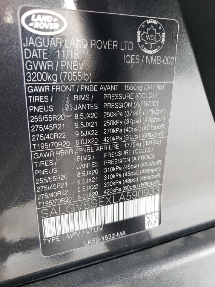 2020 Land Rover Range Rover Autobiography VIN: SALGV5SEXLA590933 Lot: 61151274