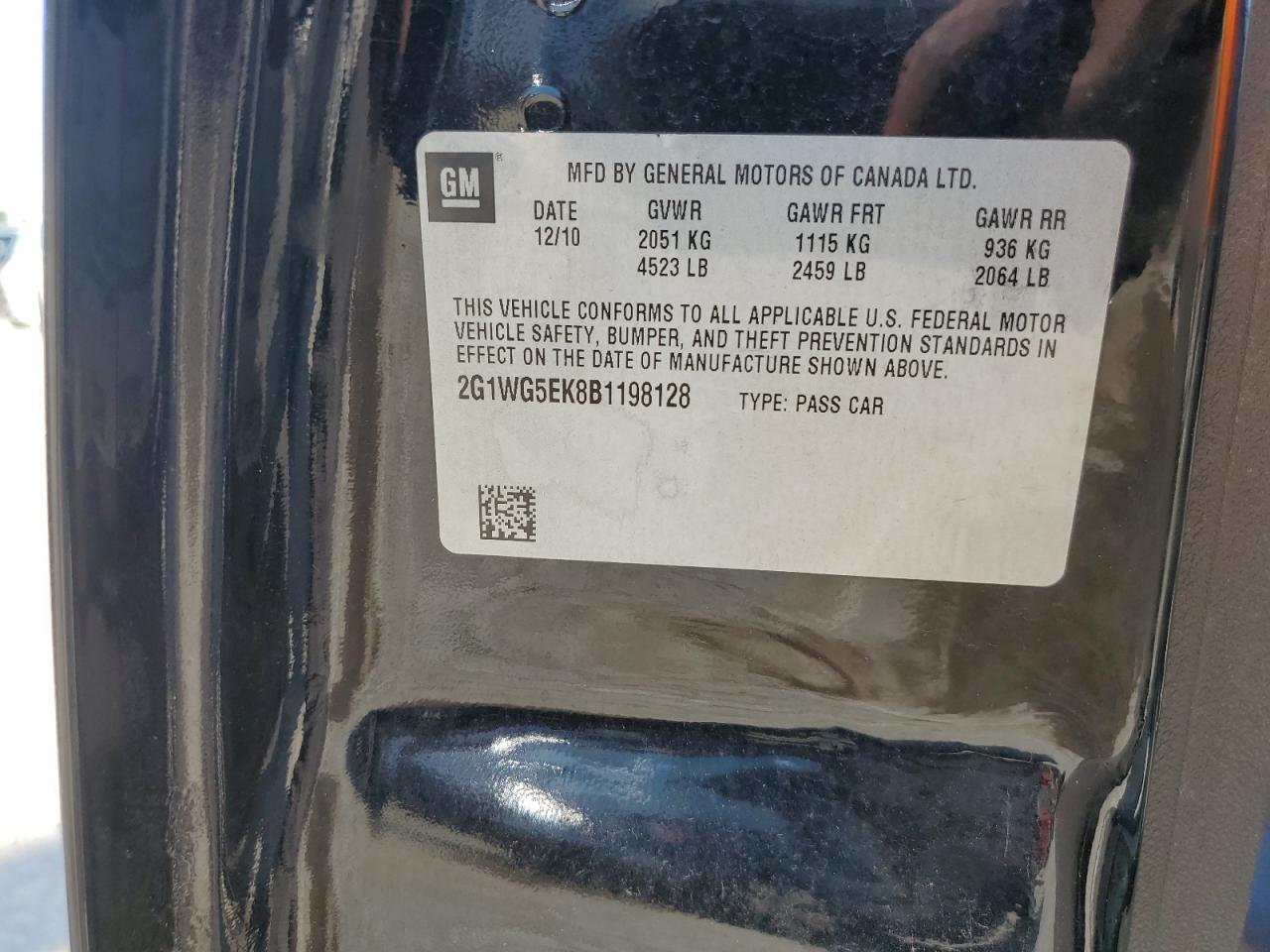 2011 Chevrolet Impala Lt VIN: 2G1WG5EK8B1198128 Lot: 58972564