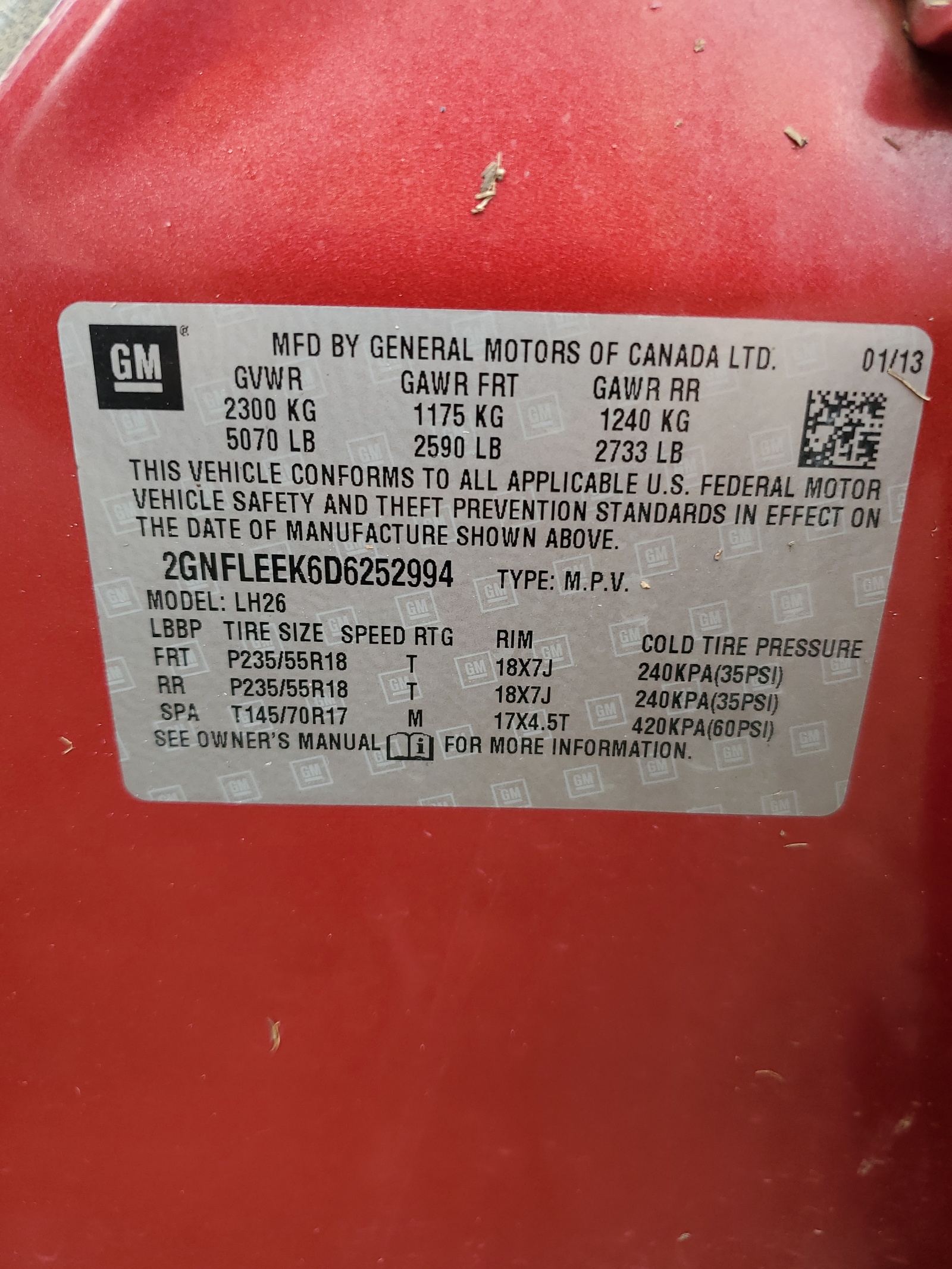 2GNFLEEK6D6252994 2013 Chevrolet Equinox Lt