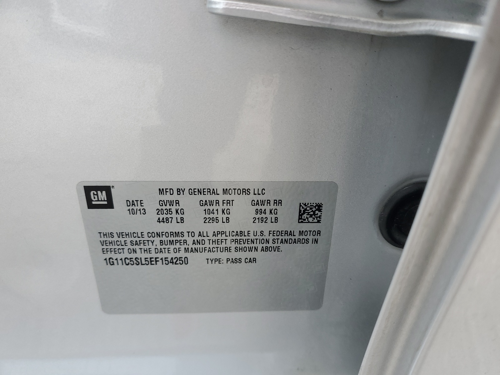 1G11C5SL5EF154250 2014 Chevrolet Malibu 1Lt