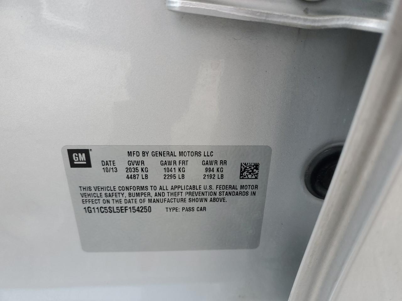 2014 Chevrolet Malibu 1Lt VIN: 1G11C5SL5EF154250 Lot: 60146394