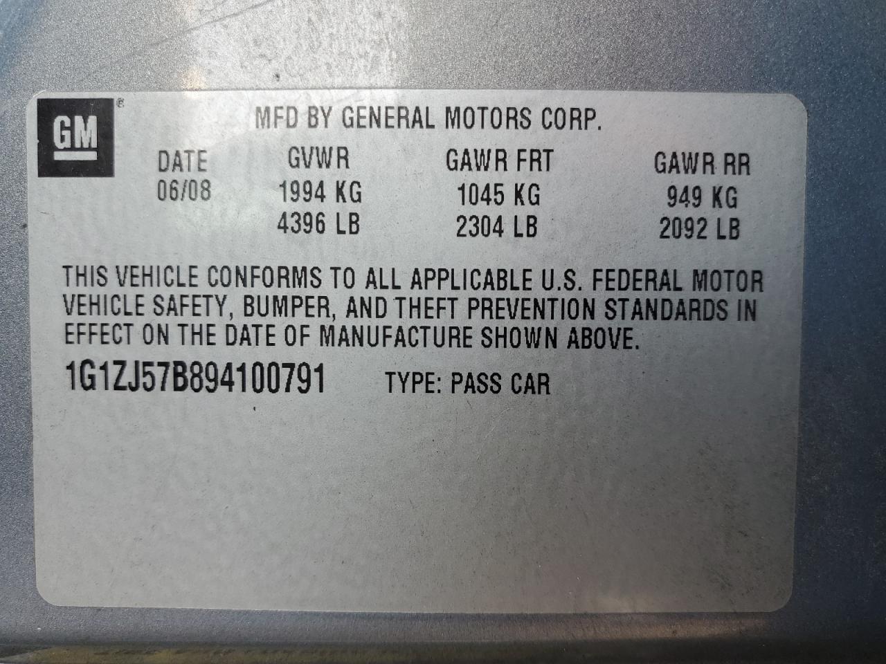 2009 Chevrolet Malibu 2Lt VIN: 1G1ZJ57B894100791 Lot: 58961764