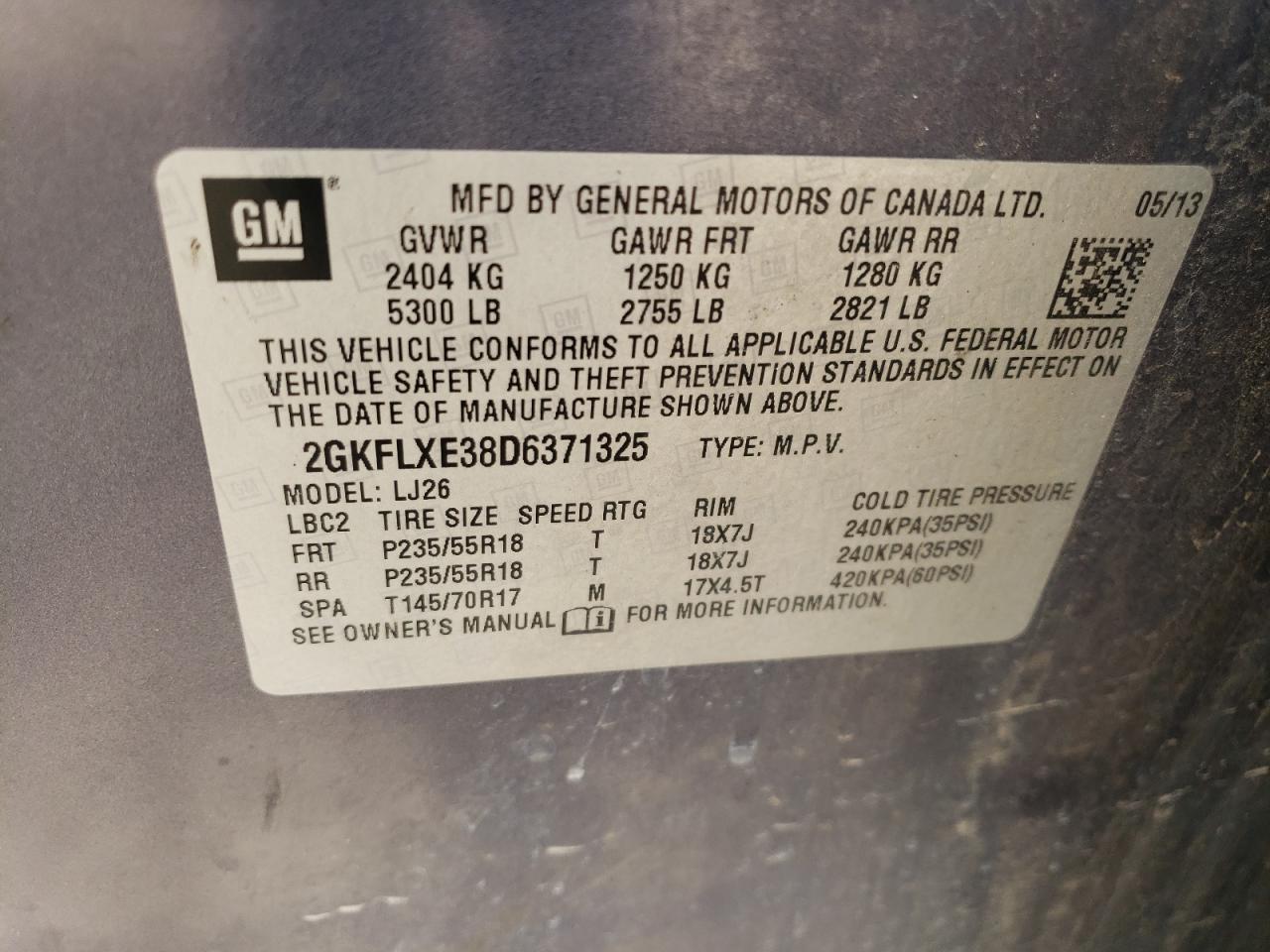 2GKFLXE38D6371325 2013 GMC Terrain Slt