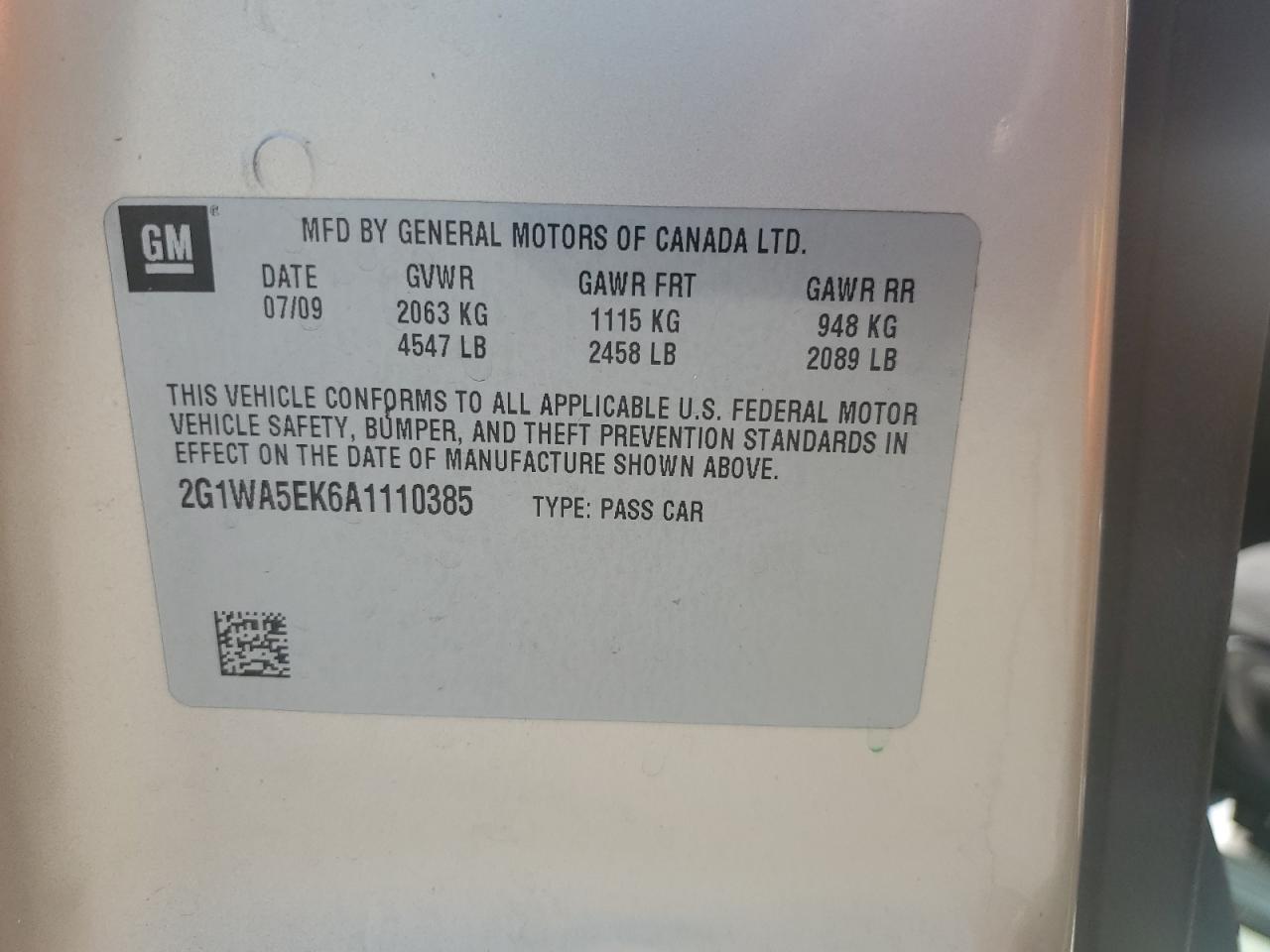 2010 Chevrolet Impala Ls VIN: 2G1WA5EK6A1110385 Lot: 60249014