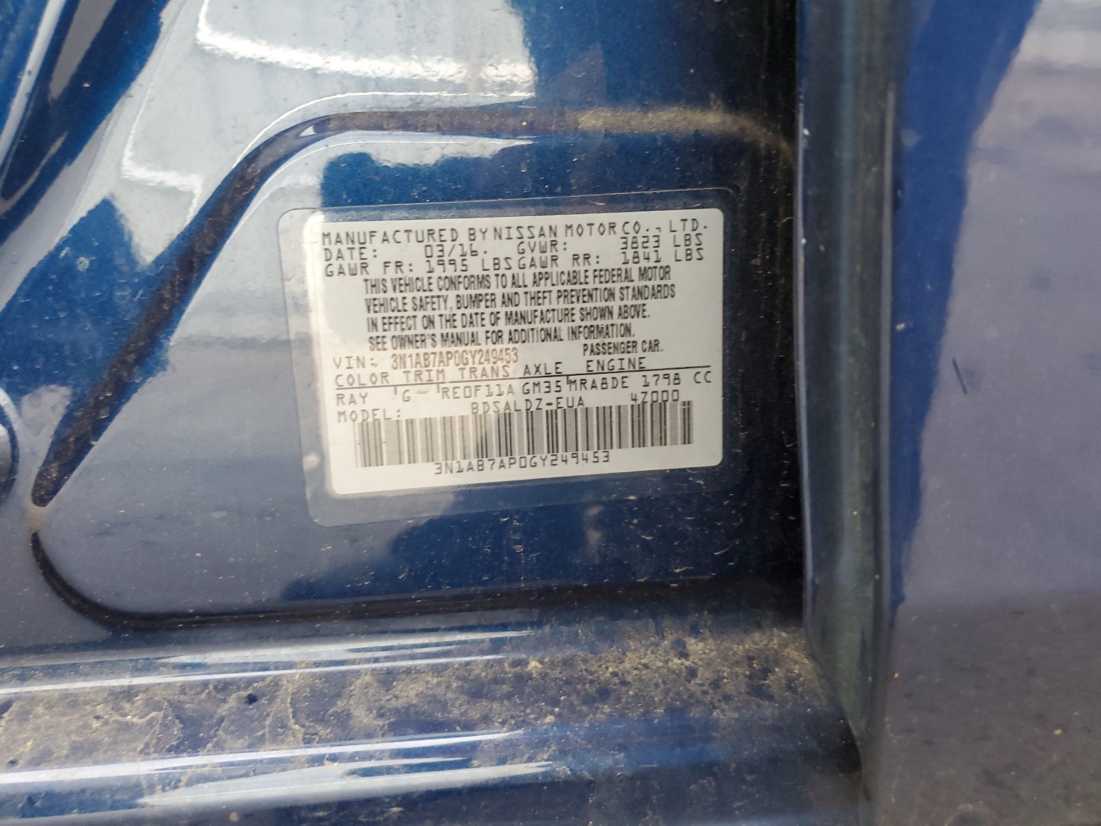 3N1AB7AP0GY249453 2016 Nissan Sentra S