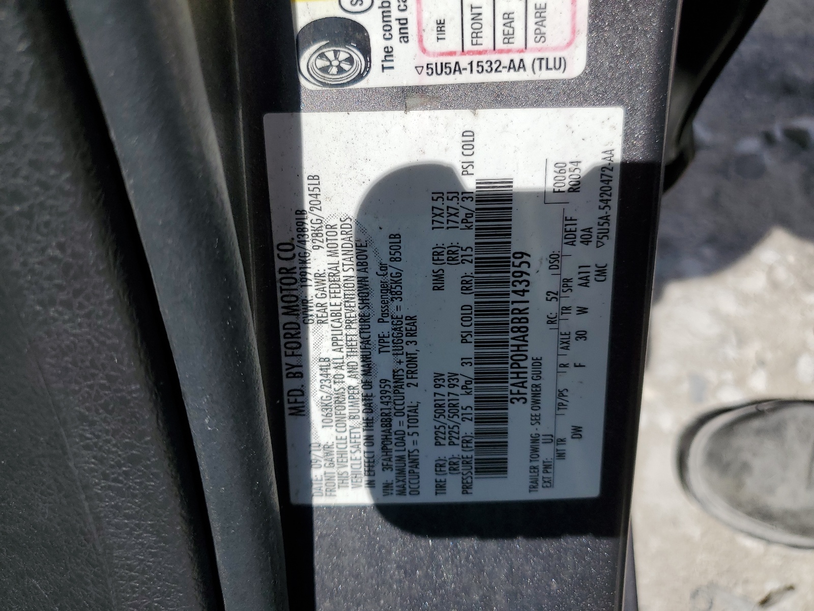 3FAHP0HA8BR143959 2011 Ford Fusion Se