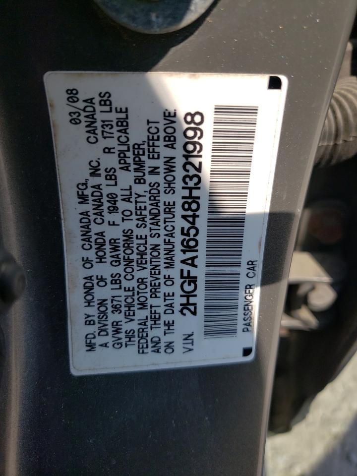 2008 Honda Civic Lx VIN: 2HGFA16548H321998 Lot: 58895304