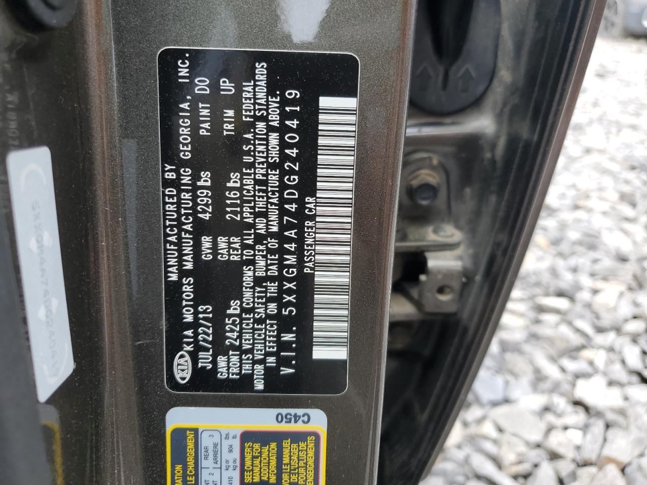 2013 Kia Optima Lx VIN: 5XXGM4A74DG240419 Lot: 60476394