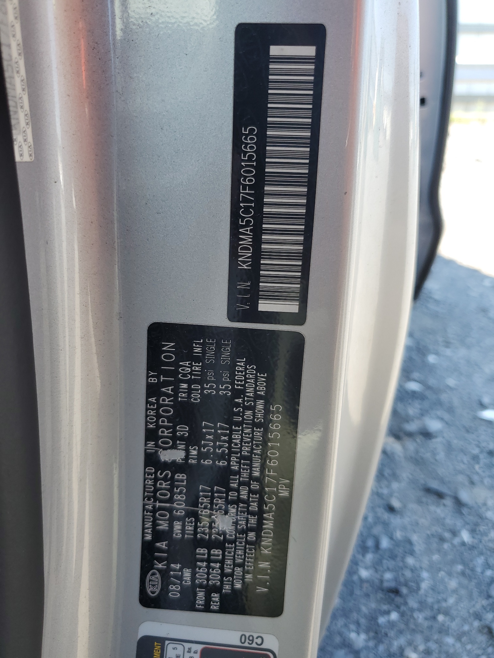 KNDMA5C17F6015665 2015 Kia Sedona L