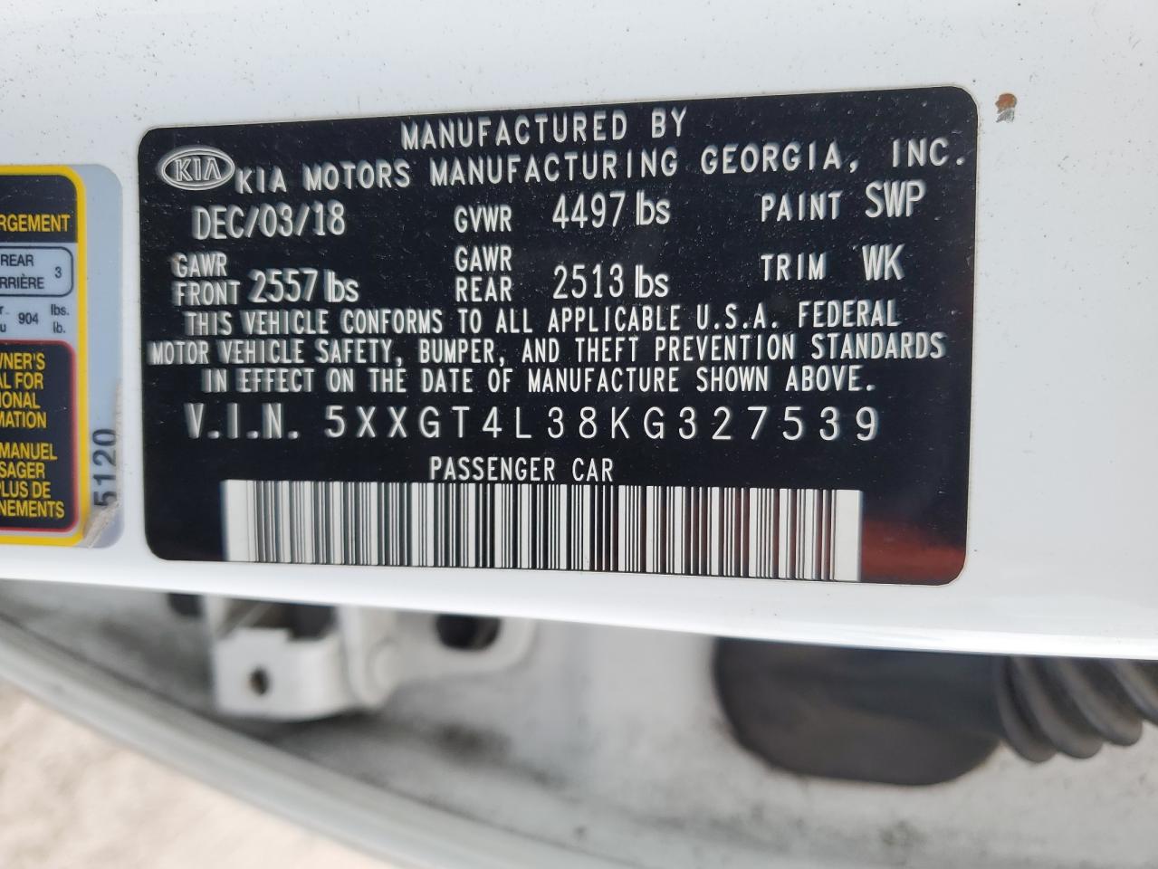 2019 Kia Optima Lx VIN: 5XXGT4L38KG327539 Lot: 58507034