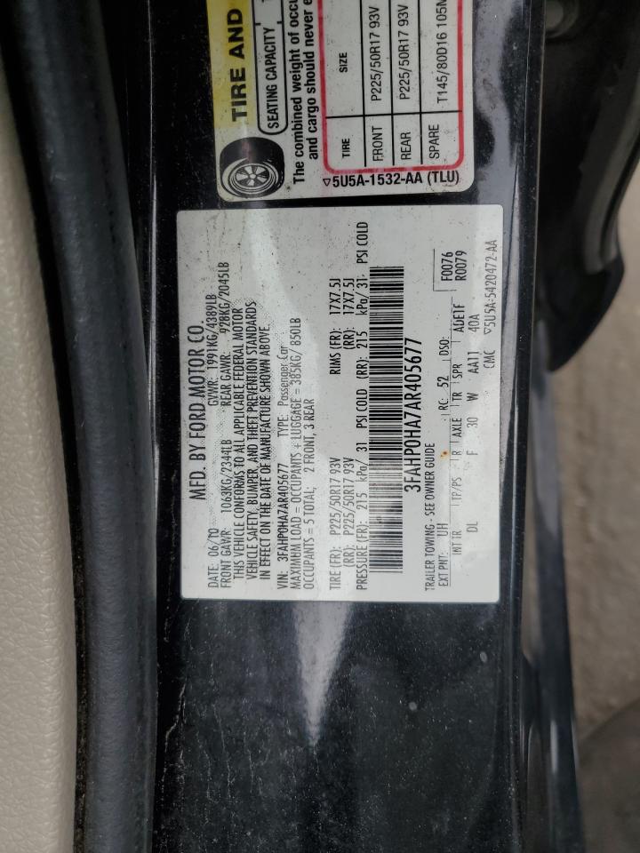 2010 Ford Fusion Se VIN: 3FAHP0HA7AR405677 Lot: 58174434