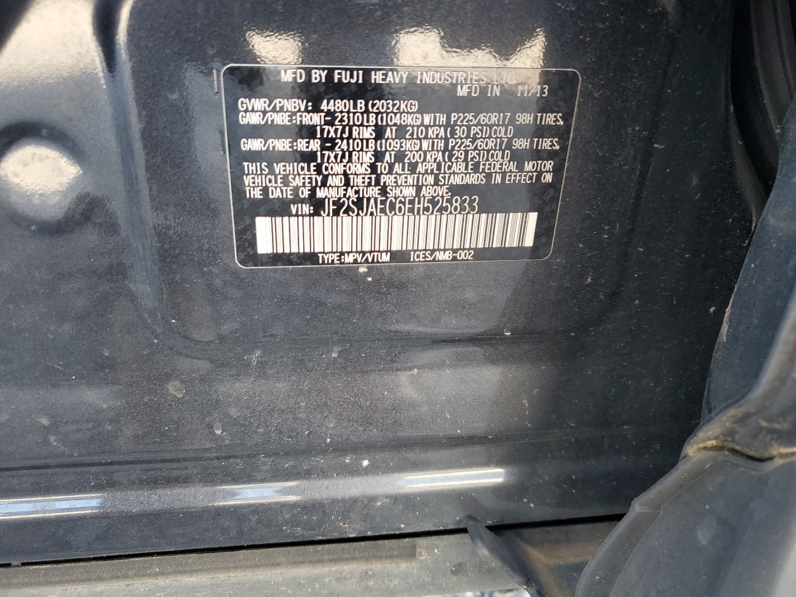 JF2SJAEC6EH525833 2014 Subaru Forester 2.5I Premium