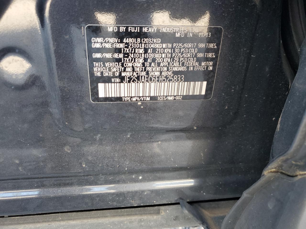 2014 Subaru Forester 2.5I Premium VIN: JF2SJAEC6EH525833 Lot: 58447664