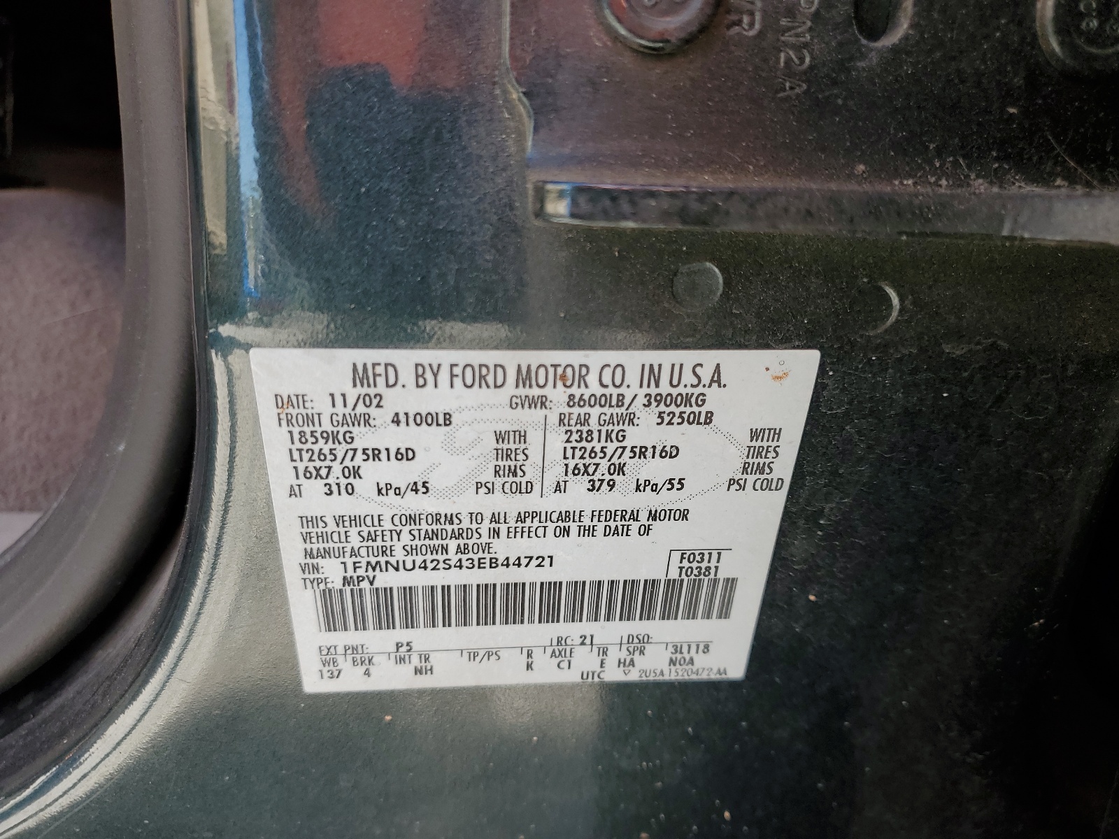 1FMNU42S43EB44721 2003 Ford Excursion Limited