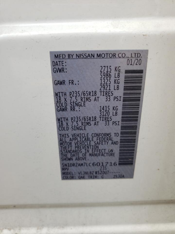 2020 Nissan Pathfinder S VIN: 5N1DR2AM7LC601716 Lot: 58079584