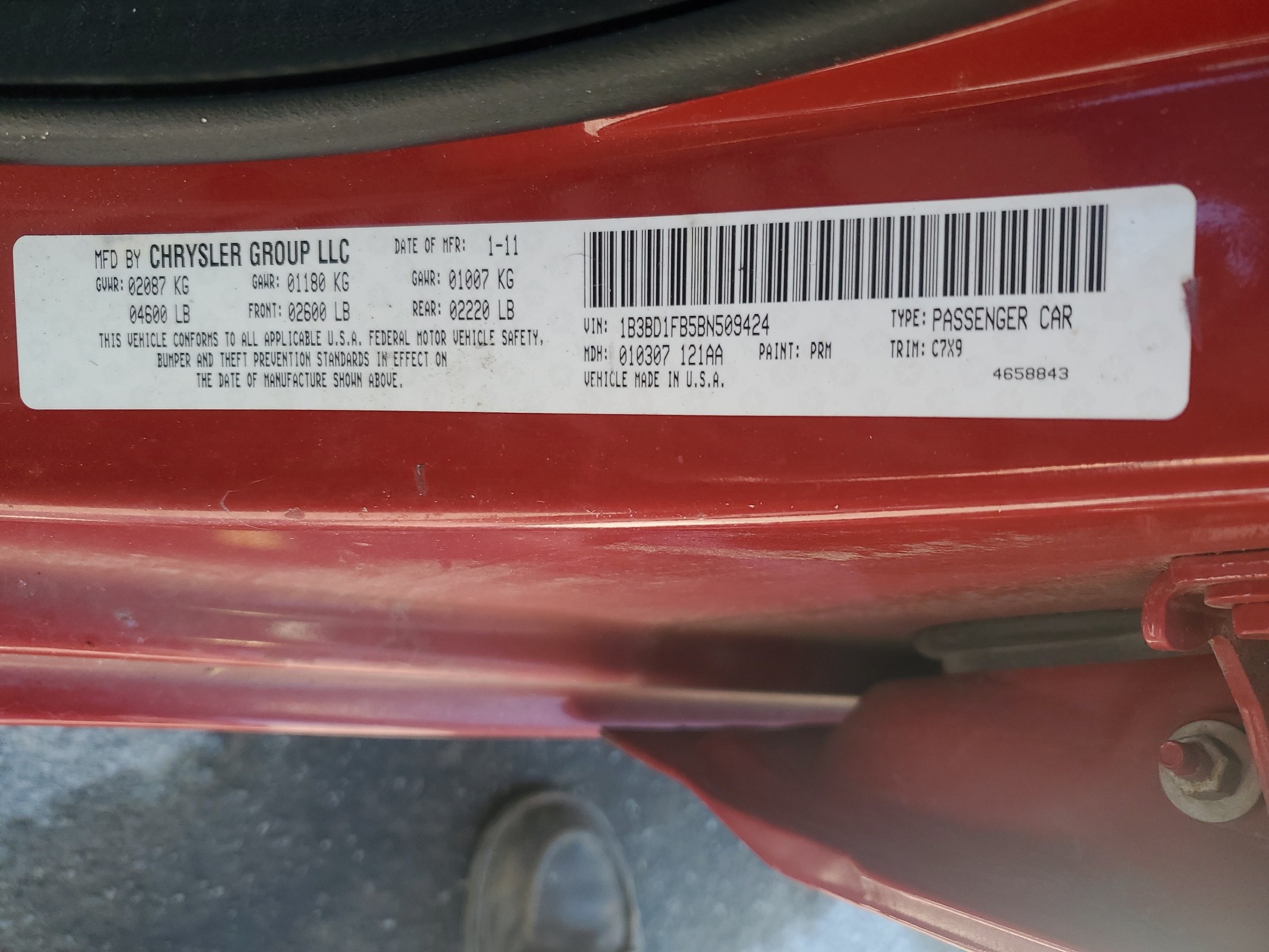 1B3BD1FB5BN509424 2011 Dodge Avenger Mainstreet