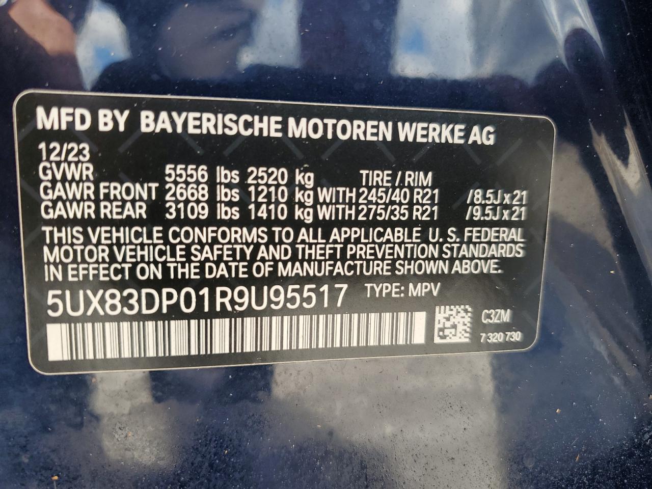 2024 BMW X3 M40I VIN: 5UX83DP01R9U95517 Lot: 59293294