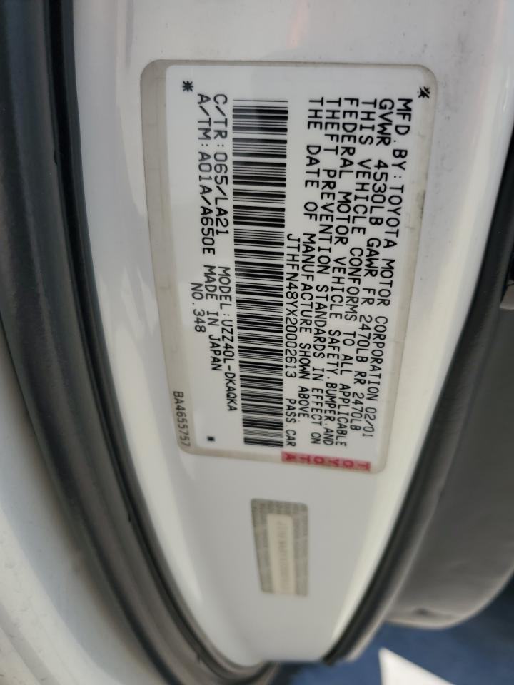 2002 Lexus Sc 430 VIN: JTHFN48YX20002613 Lot: 58437744