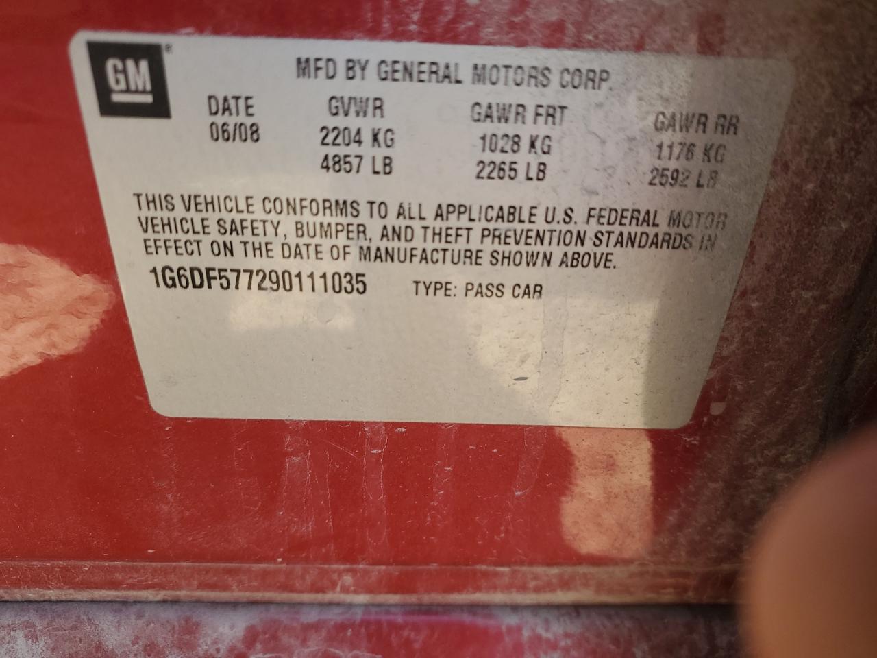 2009 Cadillac Cts VIN: 1G6DF577290111035 Lot: 58174494