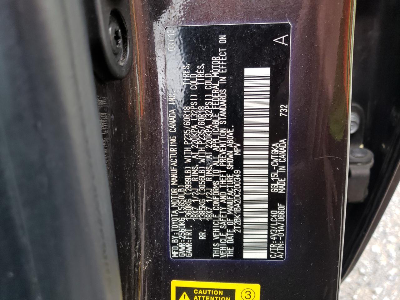 2013 Lexus Rx 350 Base VIN: 2T2BK1BA2DC200349 Lot: 57429604