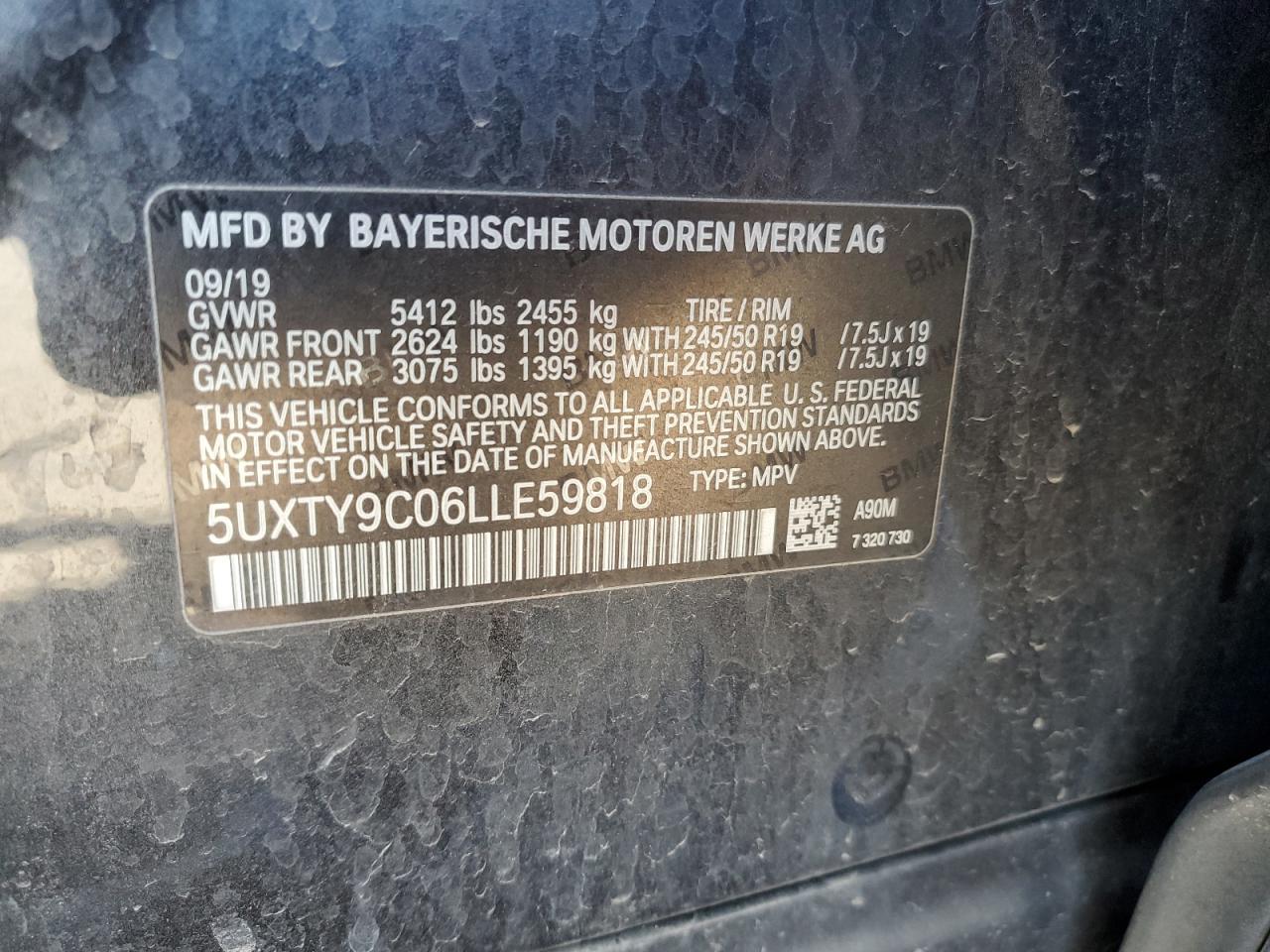 5UXTY9C06LLE59818 2020 BMW X3 xDrivem40I