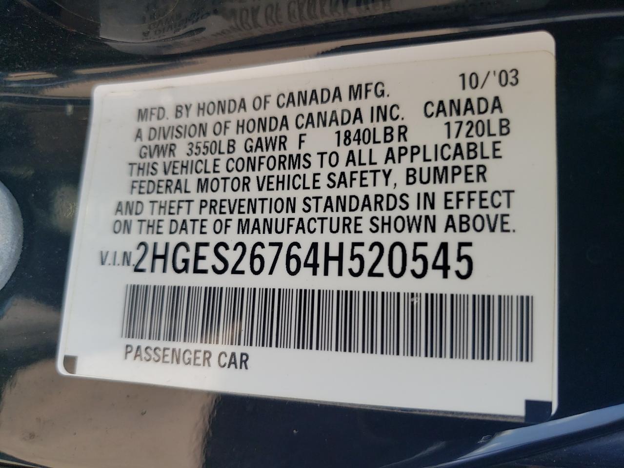 2HGES26764H520545 2004 Honda Civic Ex