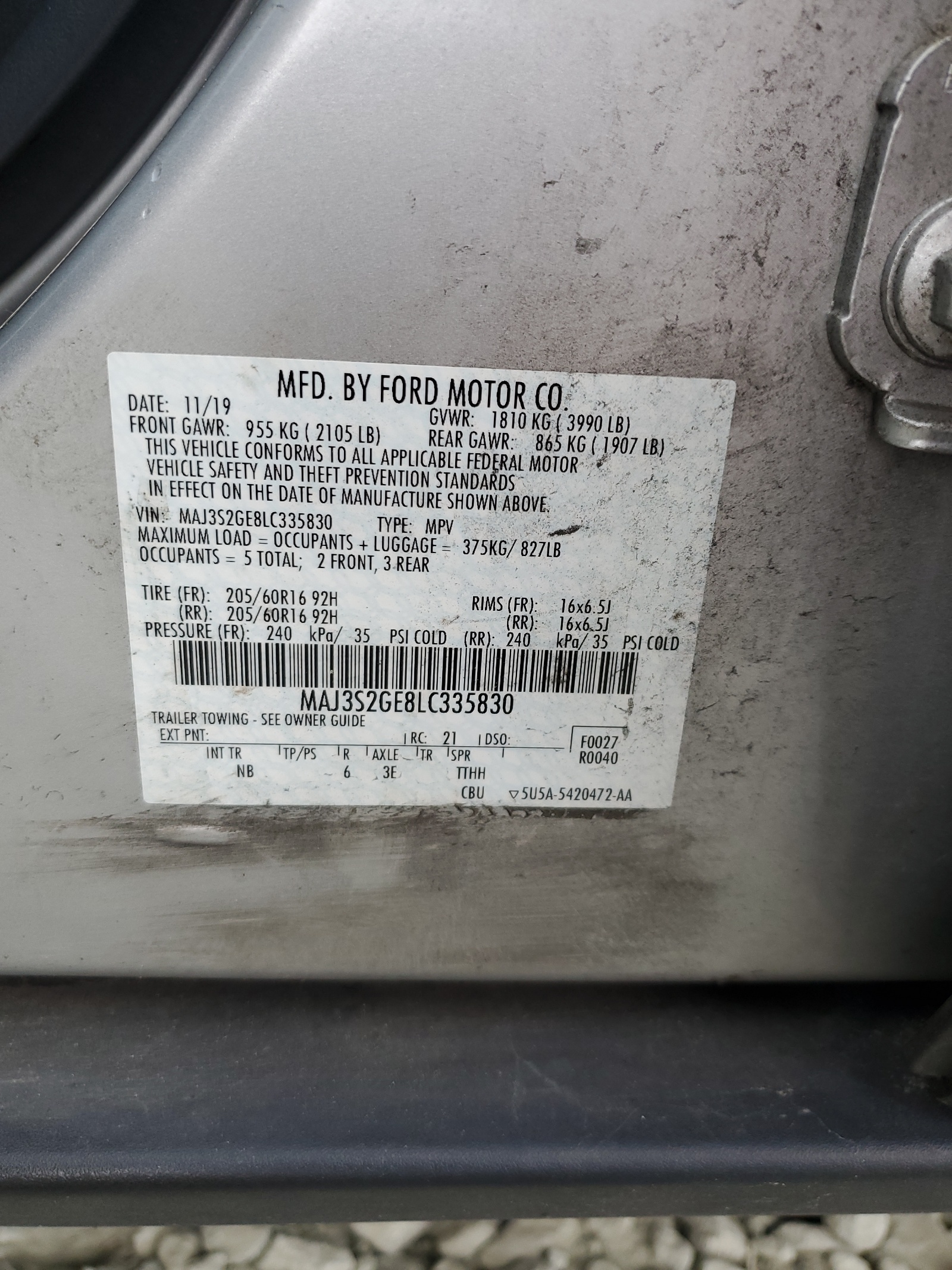 MAJ3S2GE8LC335830 2020 Ford Ecosport Se