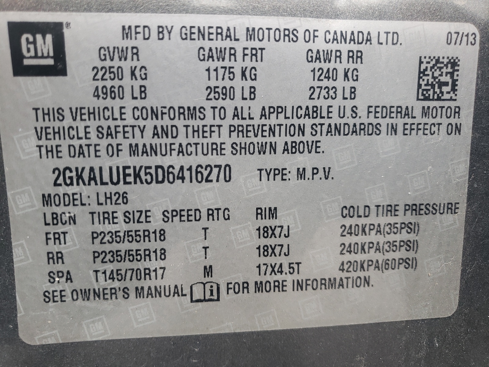 2GKALUEK5D6416270 2013 GMC Terrain Slt