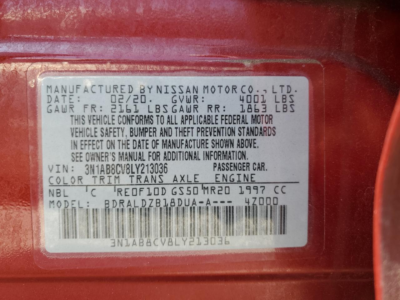 2020 Nissan Sentra Sv VIN: 3N1AB8CV8LY213036 Lot: 59023134