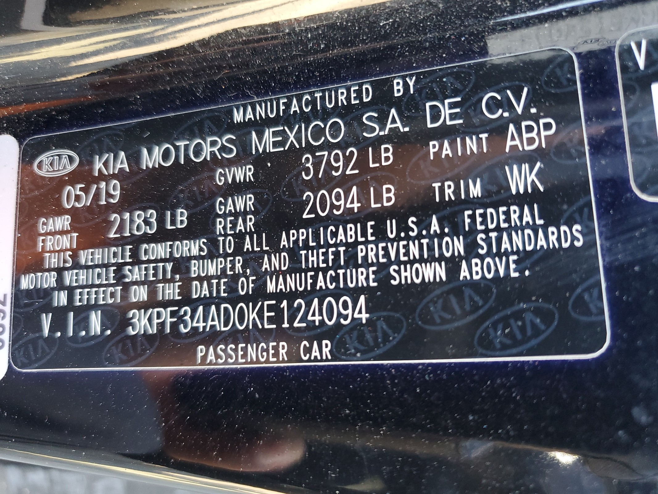 3KPF34AD0KE124094 2019 Kia Forte Gt Line