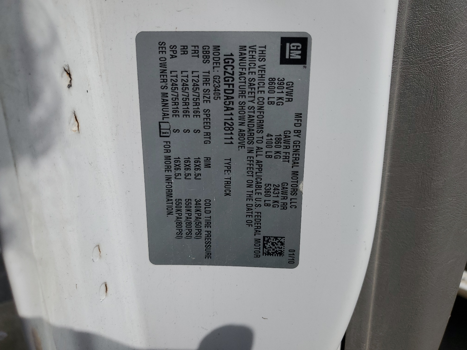 1GCZGFDA5A1128111 2010 Chevrolet Express G2500