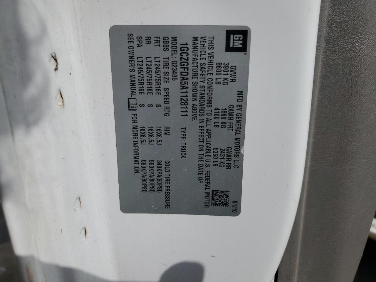 2010 Chevrolet Express G2500 VIN: 1GCZGFDA5A1128111 Lot: 60457294