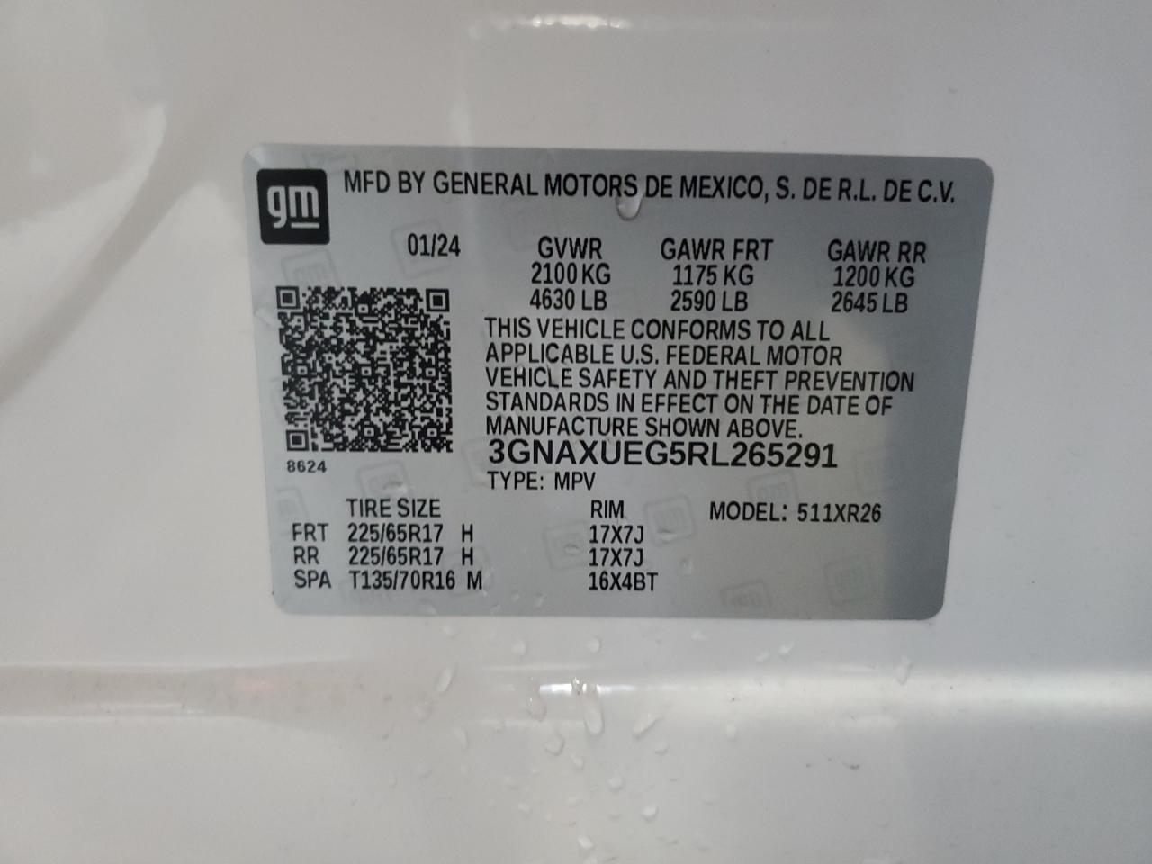 2024 Chevrolet Equinox Lt VIN: 3GNAXUEG5RL265291 Lot: 60516604