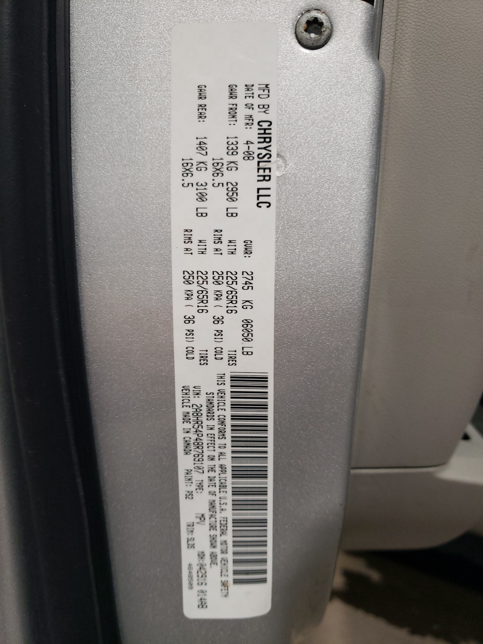 2A8HR54P48R769107 2008 Chrysler Town & Country Touring