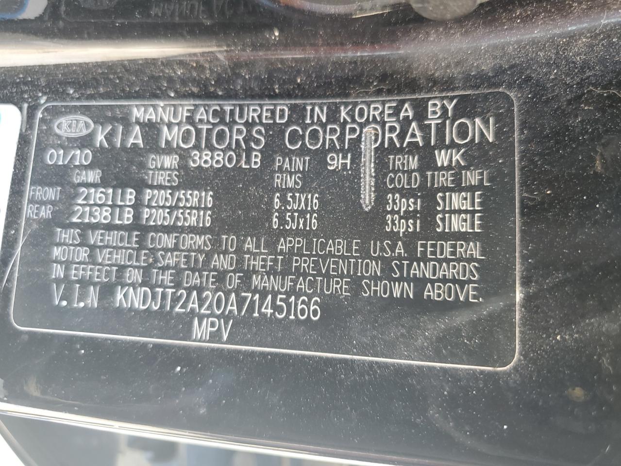 2010 Kia Soul + VIN: KNDJT2A20A7145166 Lot: 60979604