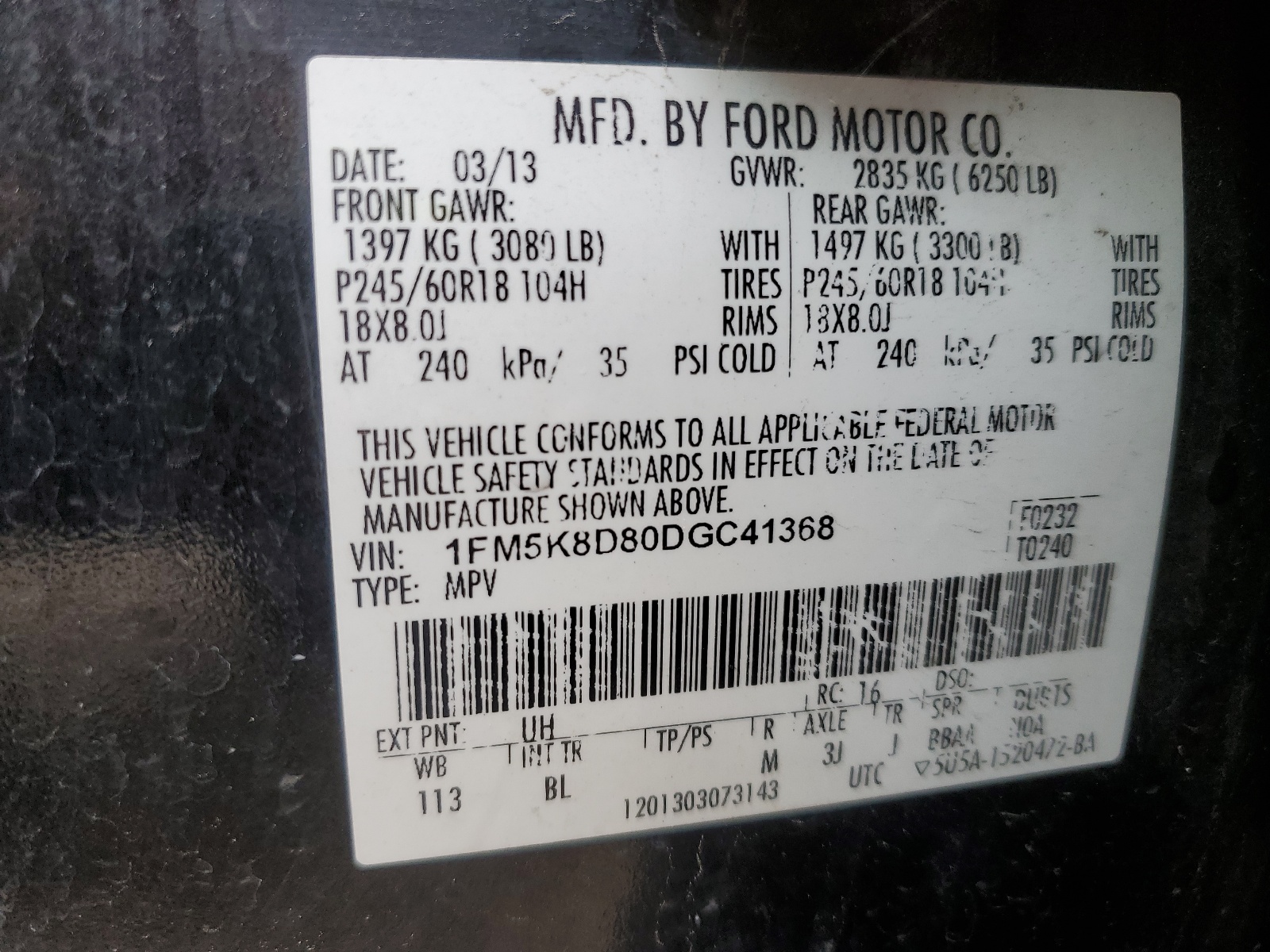 1FM5K8D80DGC41368 2013 Ford Explorer Xlt