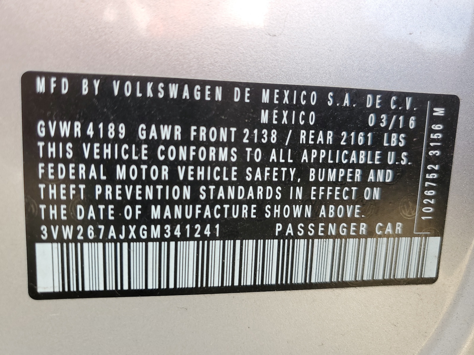 3VW267AJXGM341241 2016 Volkswagen Jetta S