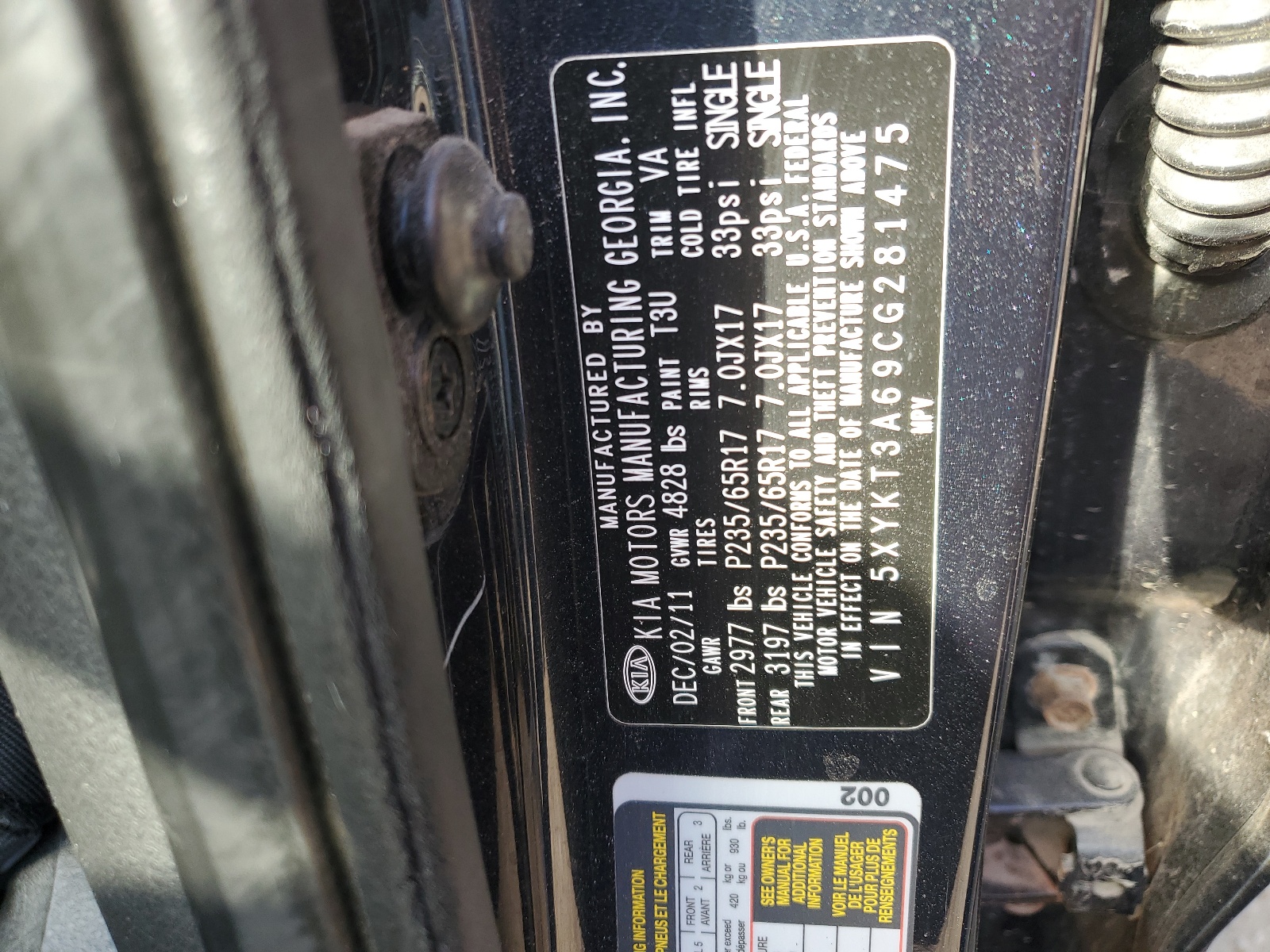 5XYKT3A69CG281475 2012 Kia Sorento Base