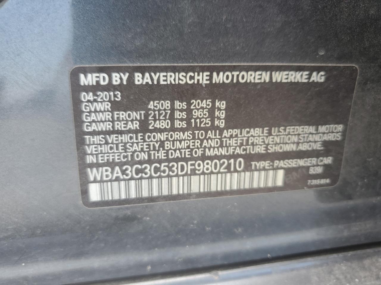 WBA3C3C53DF980210 2013 BMW 320 I xDrive