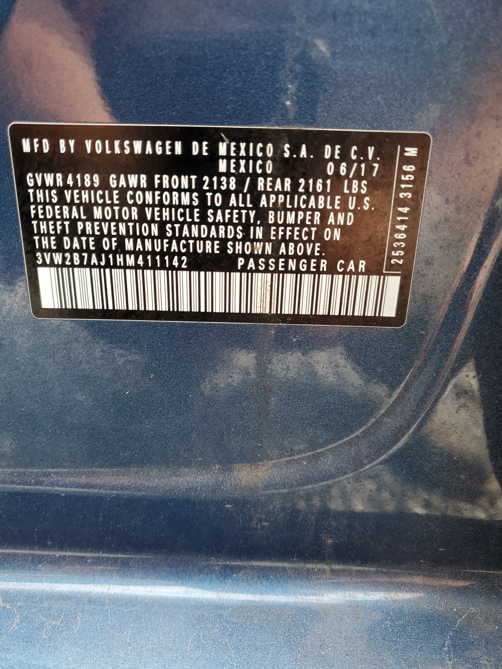 3VW2B7AJ1HM411142 2017 Volkswagen Jetta S