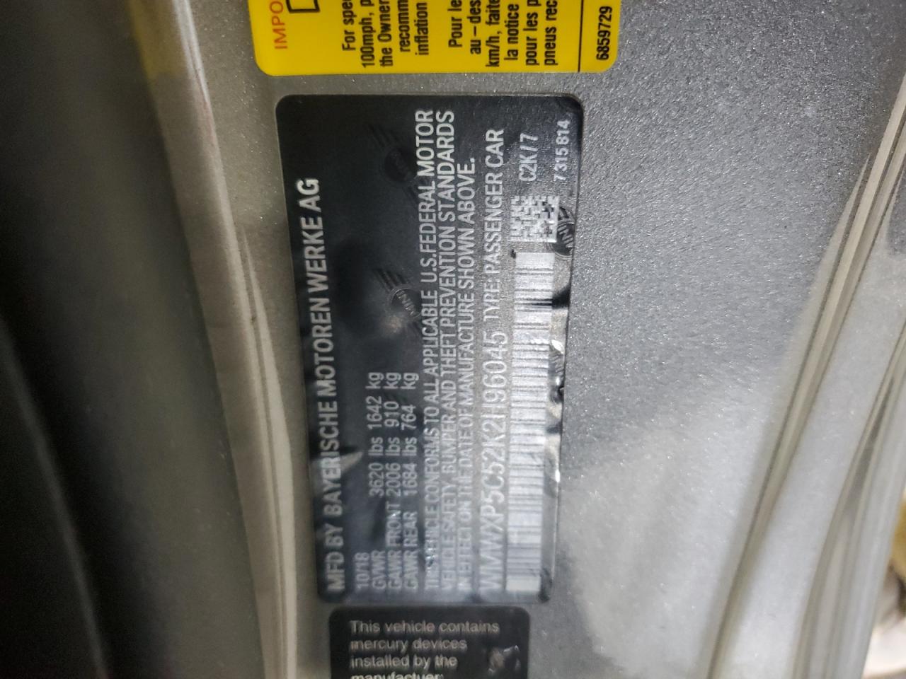 2019 Mini Cooper VIN: WMWXP5C52K2H96045 Lot: 60624064