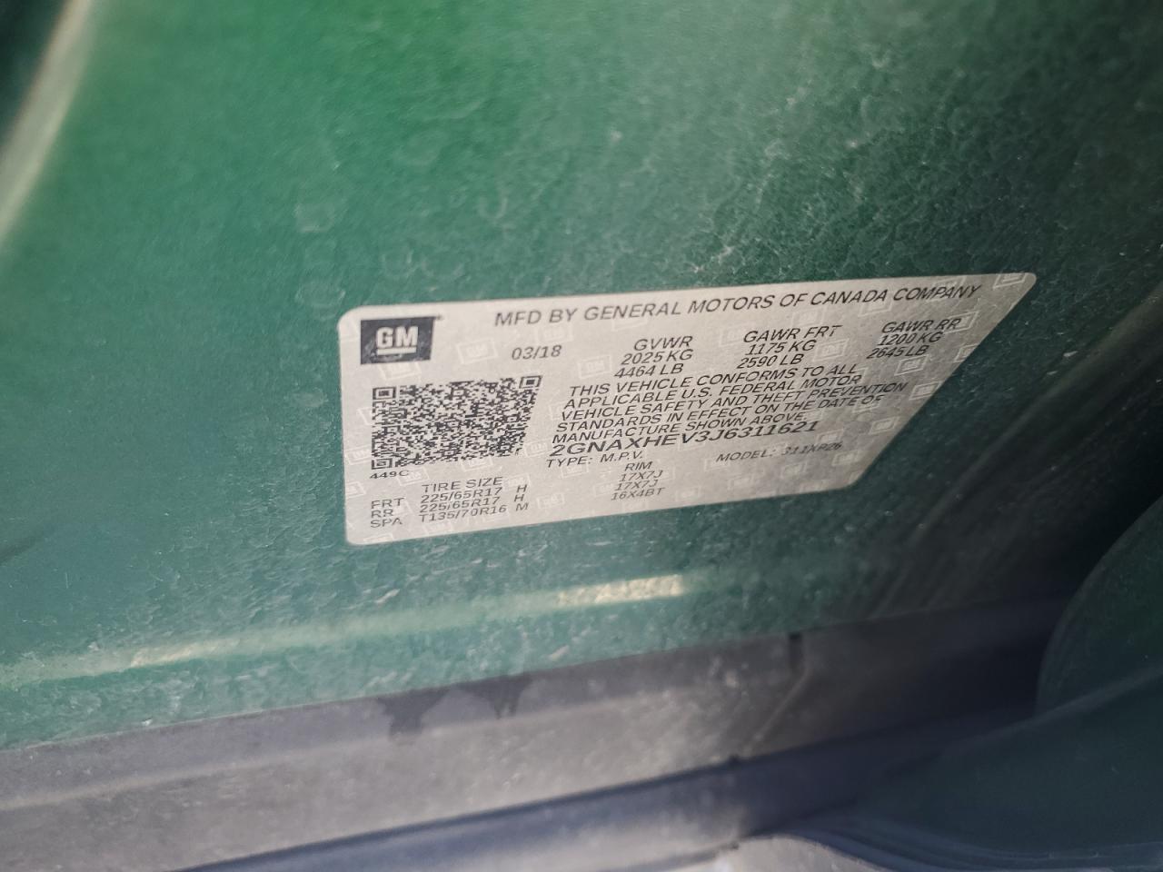 2018 Chevrolet Equinox Ls VIN: 2GNAXHEV3J6311621 Lot: 57985344