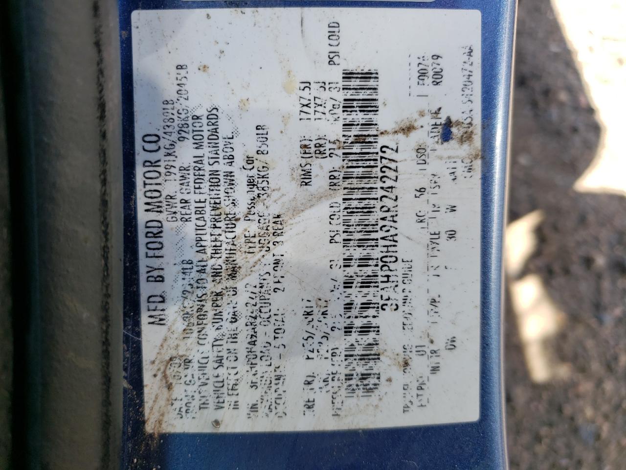 2010 Ford Fusion Se VIN: 3FAHP0HA9AR242272 Lot: 60457244