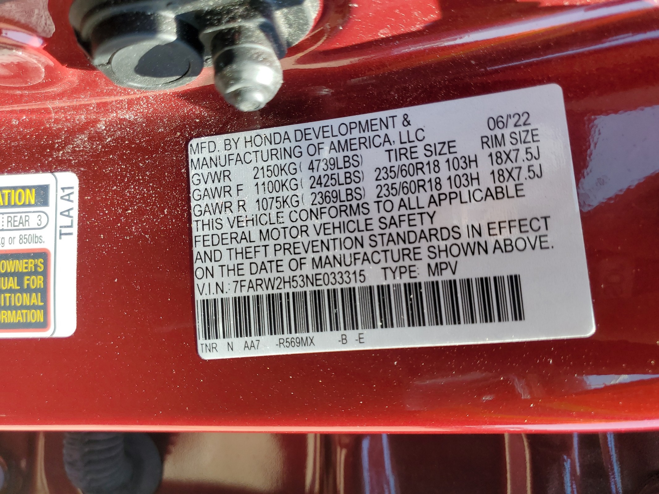 7FARW2H53NE033315 2022 Honda Cr-V Ex