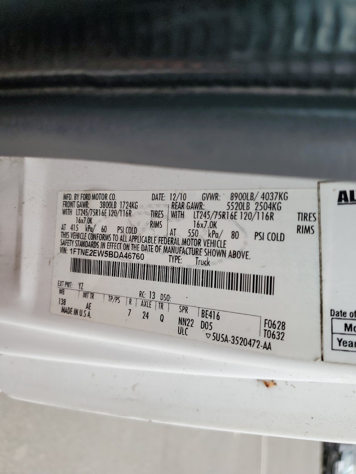 1FTNE2EW5BDA46760 2011 Ford Econoline E250 Van