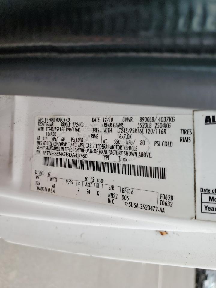 2011 Ford Econoline E250 Van VIN: 1FTNE2EW5BDA46760 Lot: 60444474