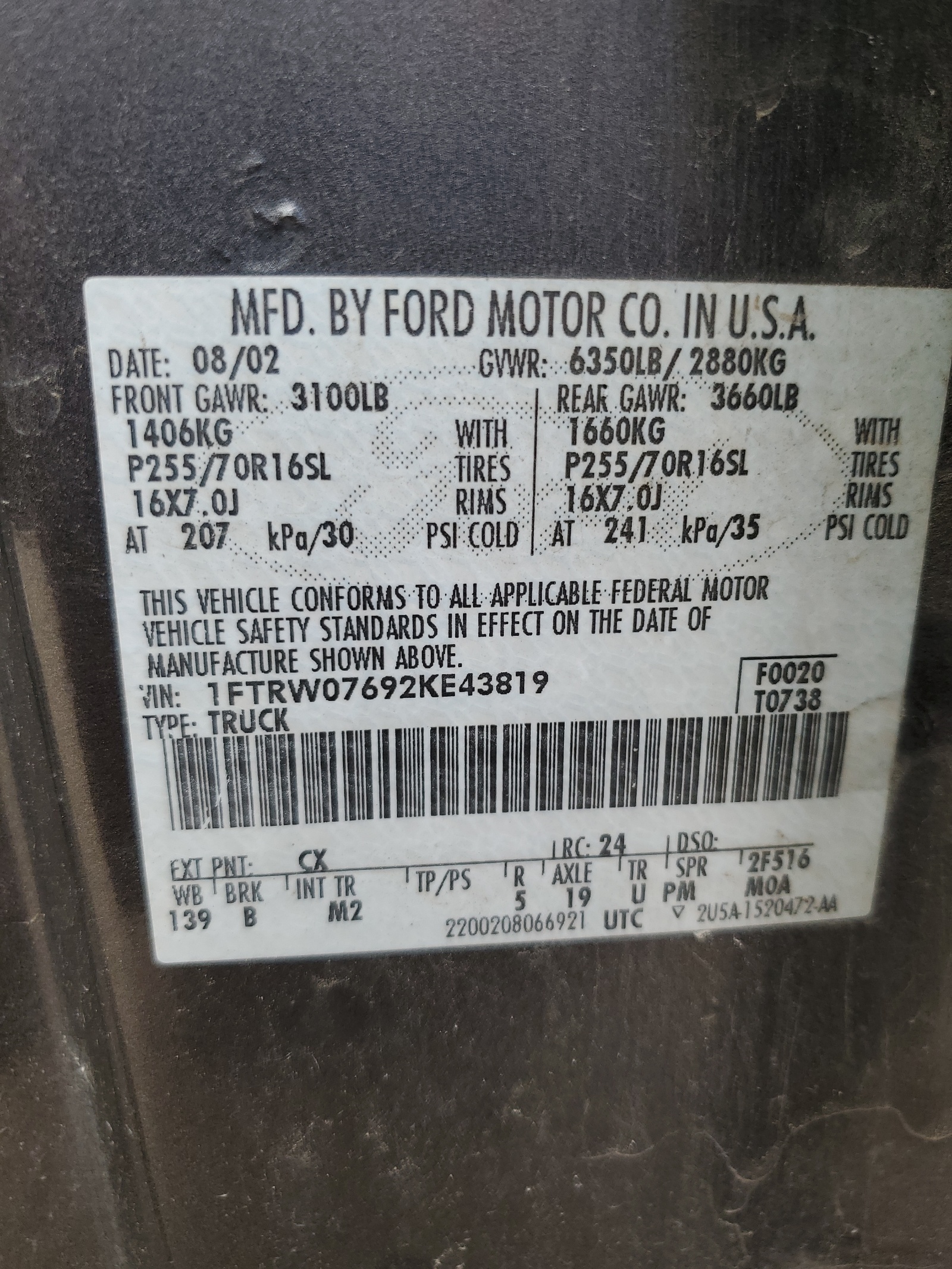1FTRW07692KE43819 2002 Ford F150 Supercrew