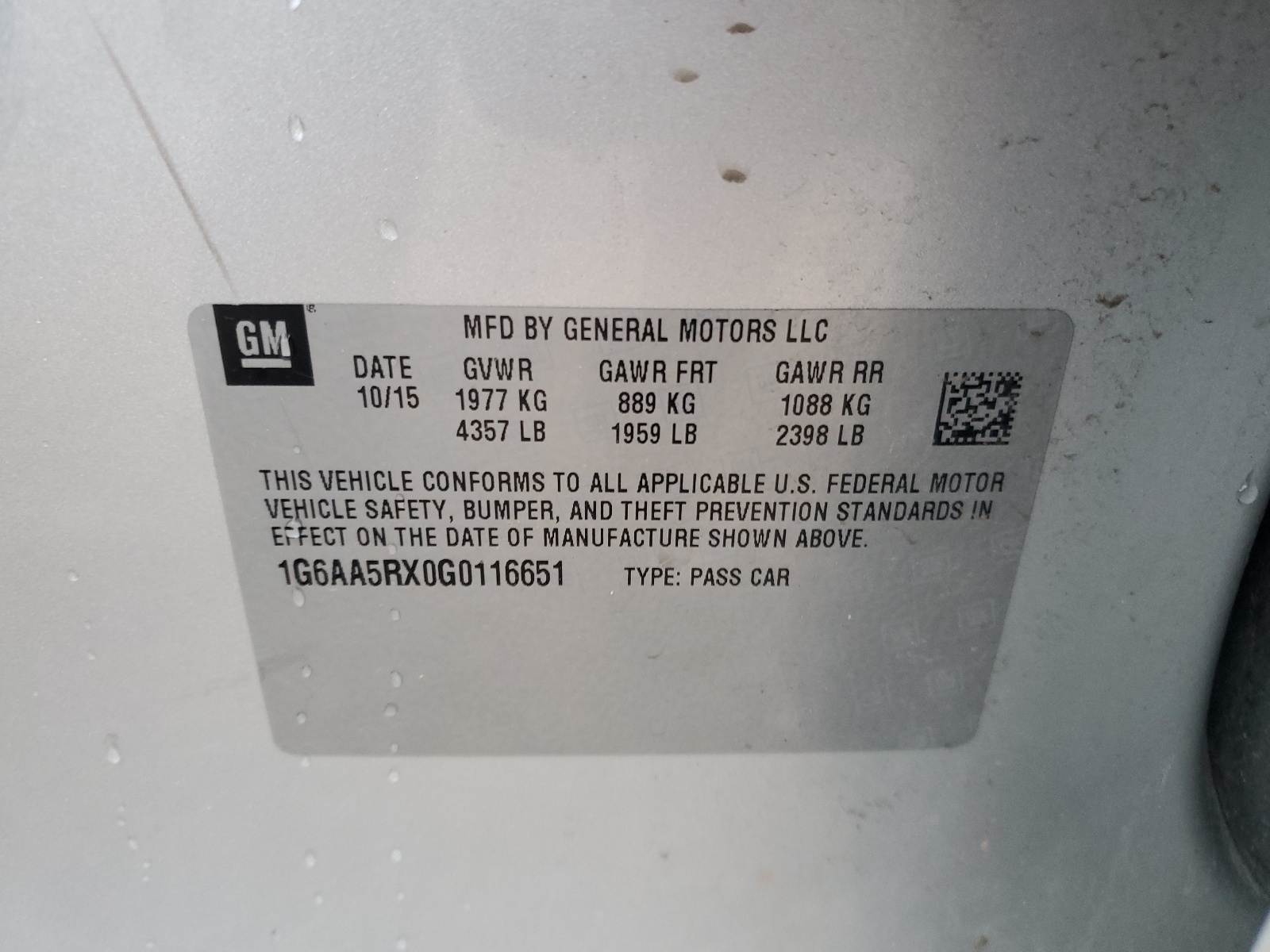 1G6AA5RX0G0116651 2016 Cadillac Ats