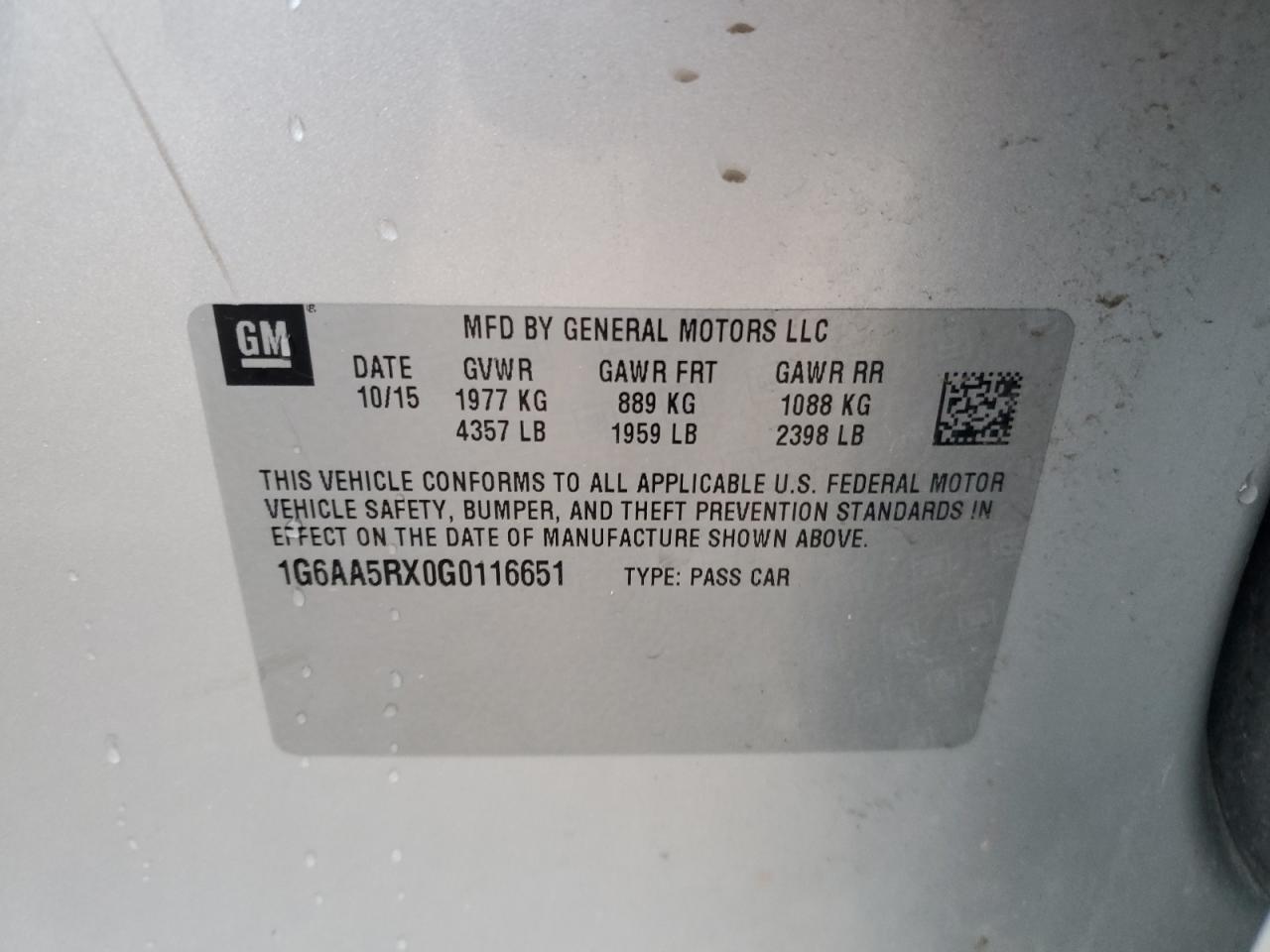 2016 Cadillac Ats VIN: 1G6AA5RX0G0116651 Lot: 56188984